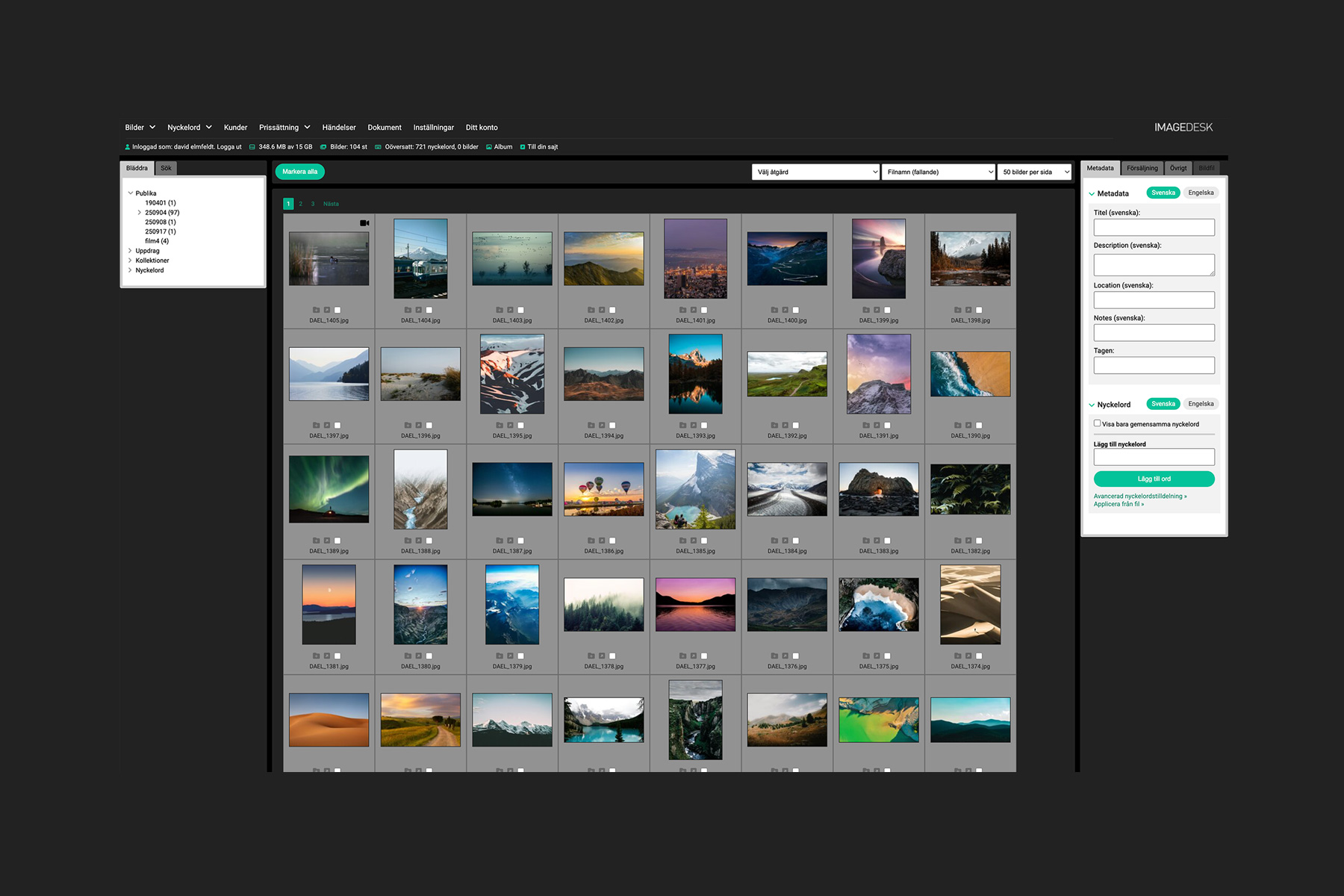 Administrationsvy i Imagedesk